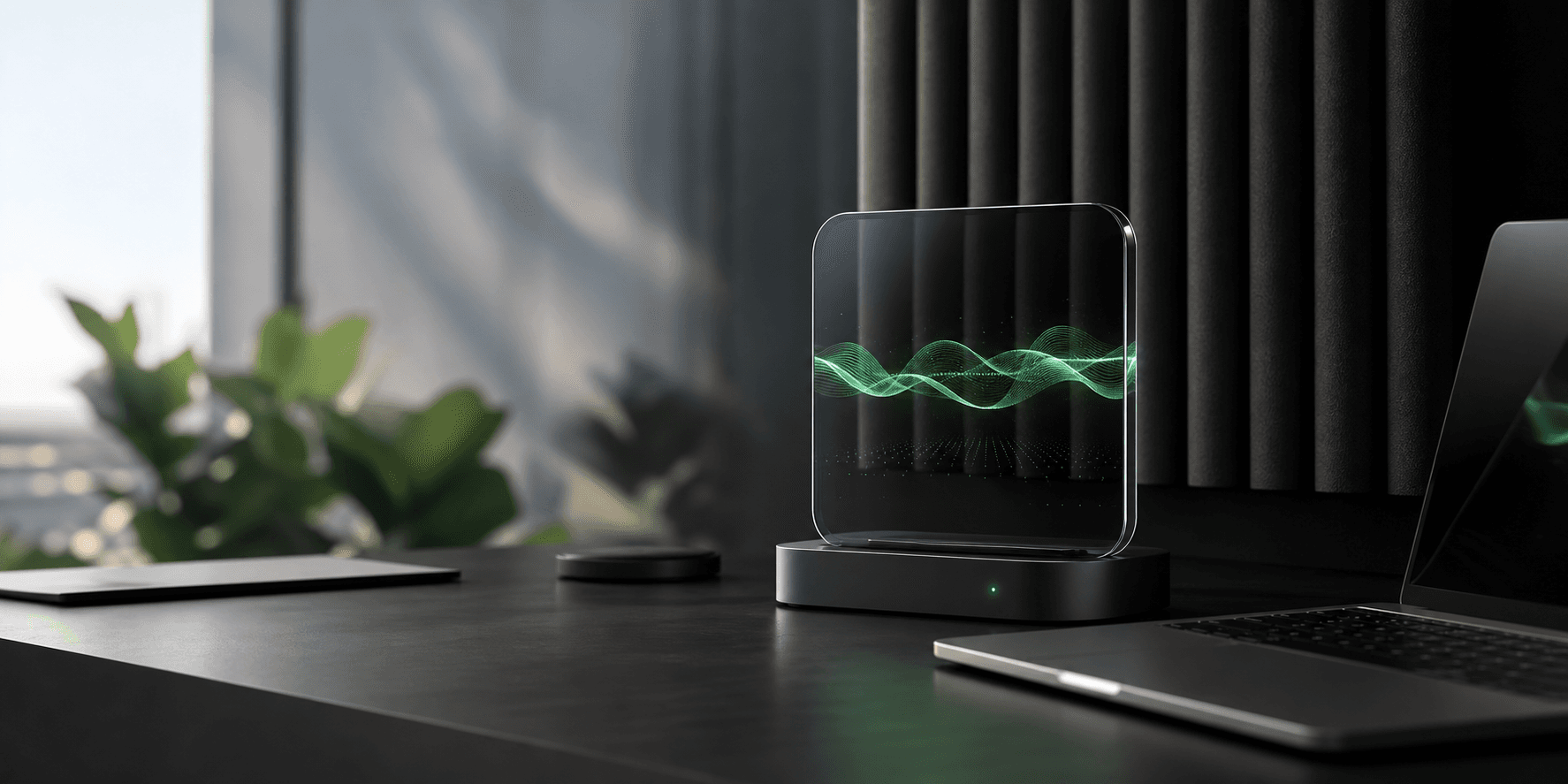 Modern speech technology workspace with a waveform device